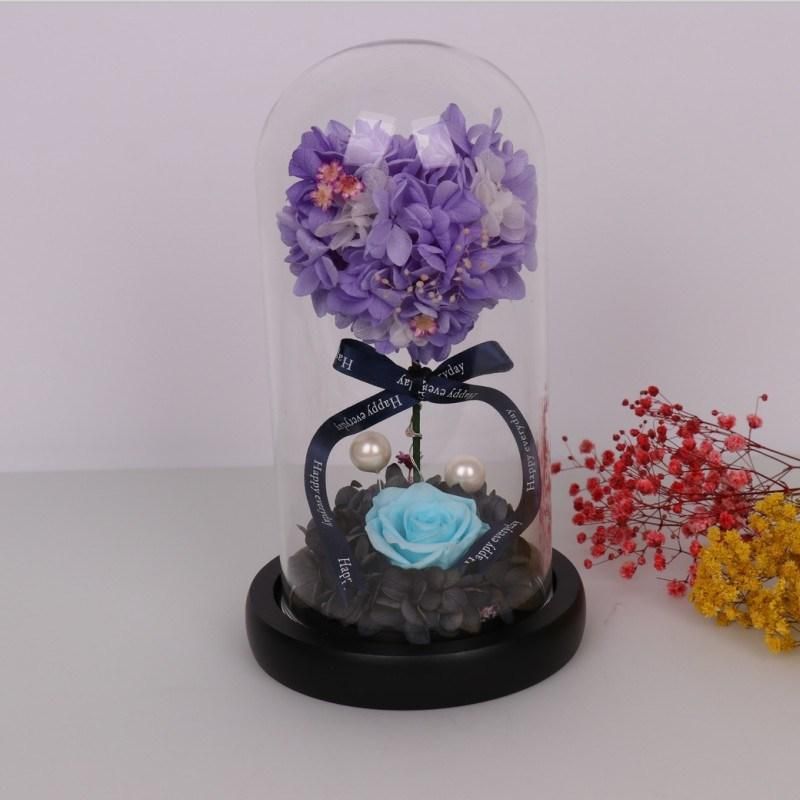 Beautiful Christmas Gifts Multiple Colours Preserved Everlasting Real Rose Flower in Glass Dome with Best Wishes