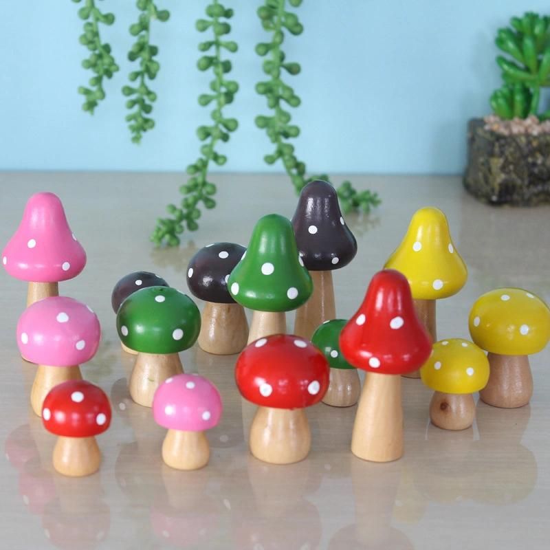 3PCS Mushrooms Miniature Figurines Wooden Mushrooms Craft Ornaments for Home Decor