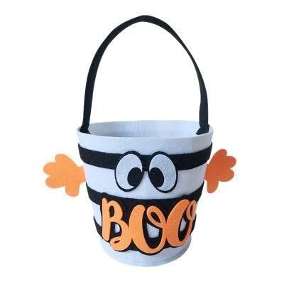Child White Custom Basket Ghost Decoration Candy Storage Bag Felt Halloween Bucket