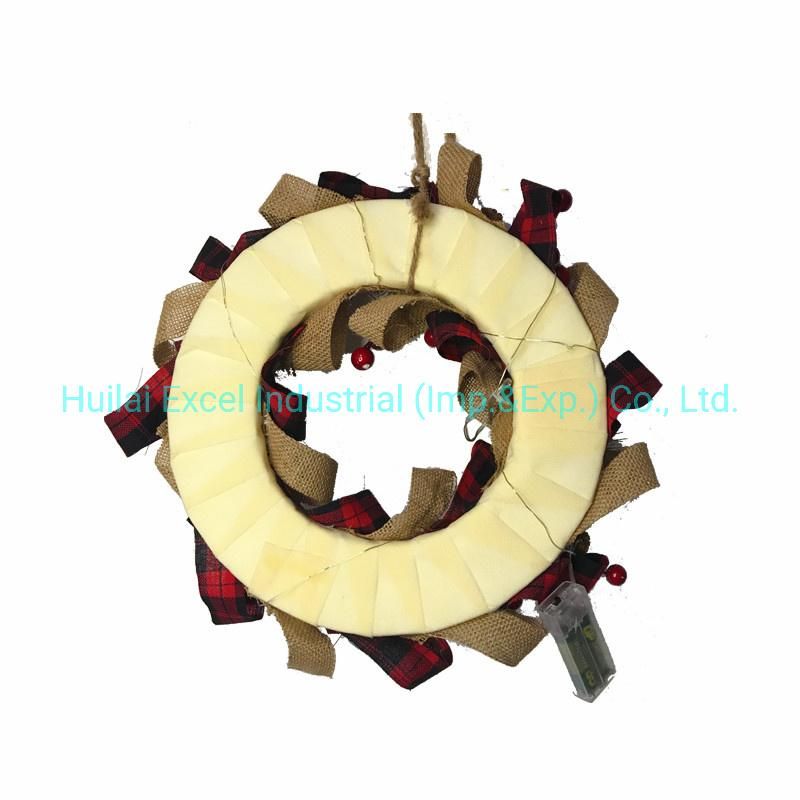 Christmas Burlap Wreath Polyfoam Garland with LED Light Decoration Wreath