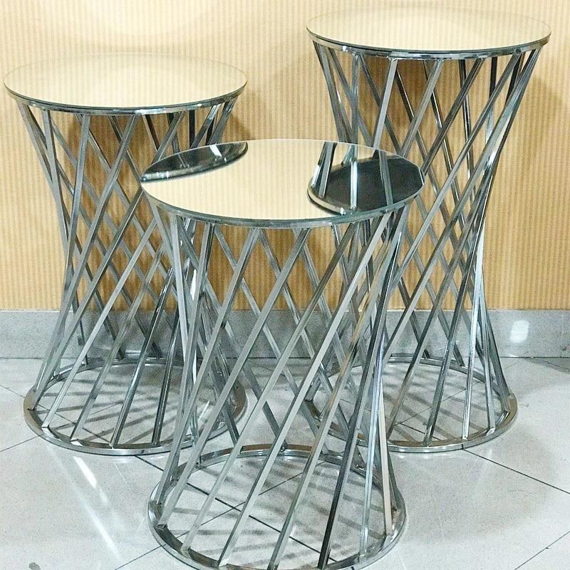 Modern Wedding Furniture Golden Design Stainless Steel Round 3 Piece Cake Table