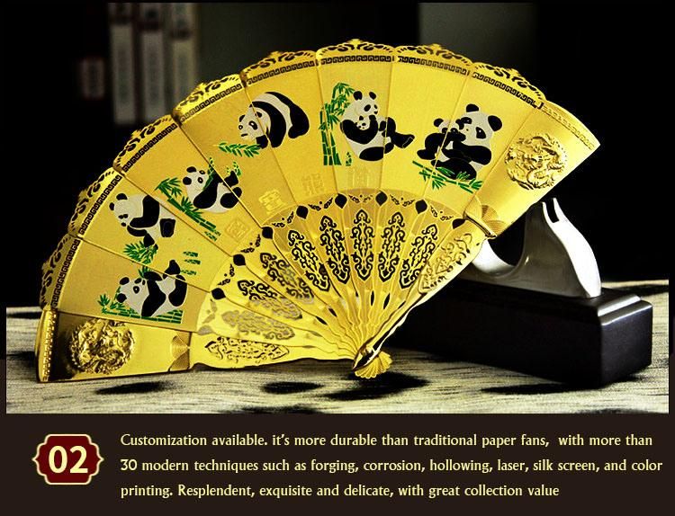 Custom Foldable Chinese Metal Gold Handfan Hand Held Fan for Gift