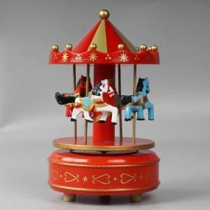 Wholesale Xmas Carrossel Decorative Plastic and Wooden Hand Cranked Merry Go Round Carousel Music Box for Kids Toys
