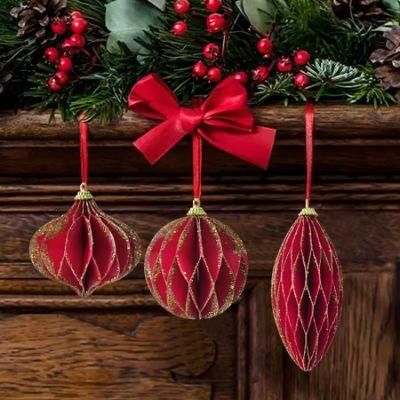 3-Piece Set of Multi-Color Paper Honeycomb Sprinkled with Gold and Silver Powder 2021 New Home Accessories Ornaments Christmas Tree Decoration