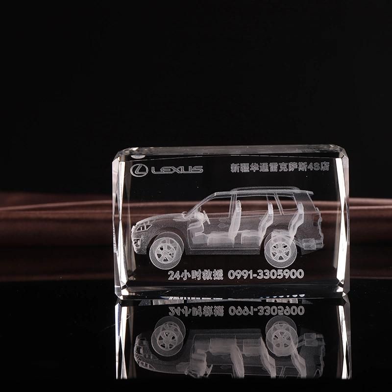 Beautiful 3D Laser Car Model Crystal Glass Cube Paperweight