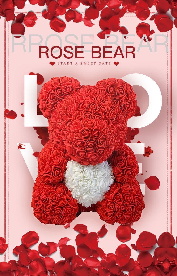 Artificial PE Roses Dog 16 Inches, Rose Teddy Bear, Romantic Gift Box Flower Bear Perfect for Birthday′s Valentines Premium Eternal Rose 