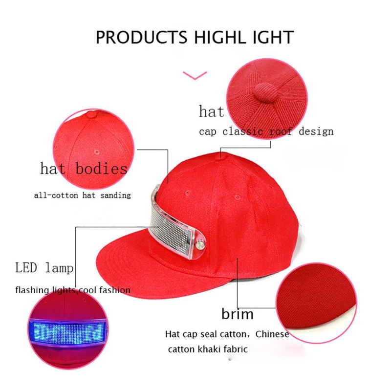 LED Display Flashing Hats Display Screen Advertising Cap Glowing Gifts LED Lights Cap for See a Friend Block out The Sun Window Shopping at Night