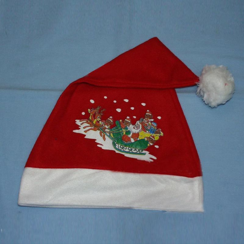 Factory Whole Sales Kinds of Xmas Hat with Velvet Woven Material Silk Printing embroidery Logo Bronzing Logo