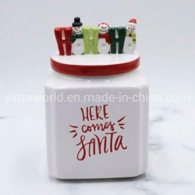 Handmade Ceramic Kitchenware Christmas Santa Claus Candy Jar with Lid