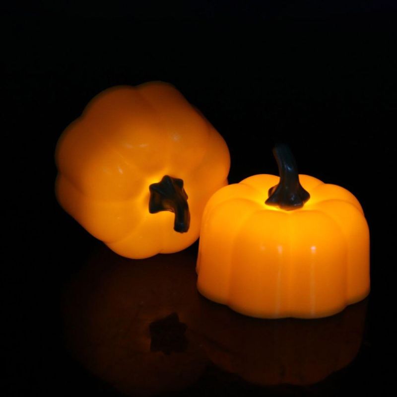 Flickering Pumpkin Tea Lights 12 Pack Flickering LED Pumpkin Lights with Battery Operated Flameless Pumpkin Tealight Candles Decoration for Halloween