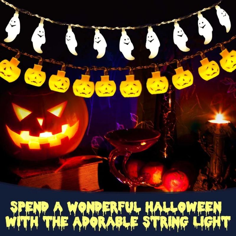 Halloween Decorations, 20FT 60 LED Orange Pumpkin String Lights White Ghost Holiday Lights for Battery Operated for Indoor Outdoor Decor