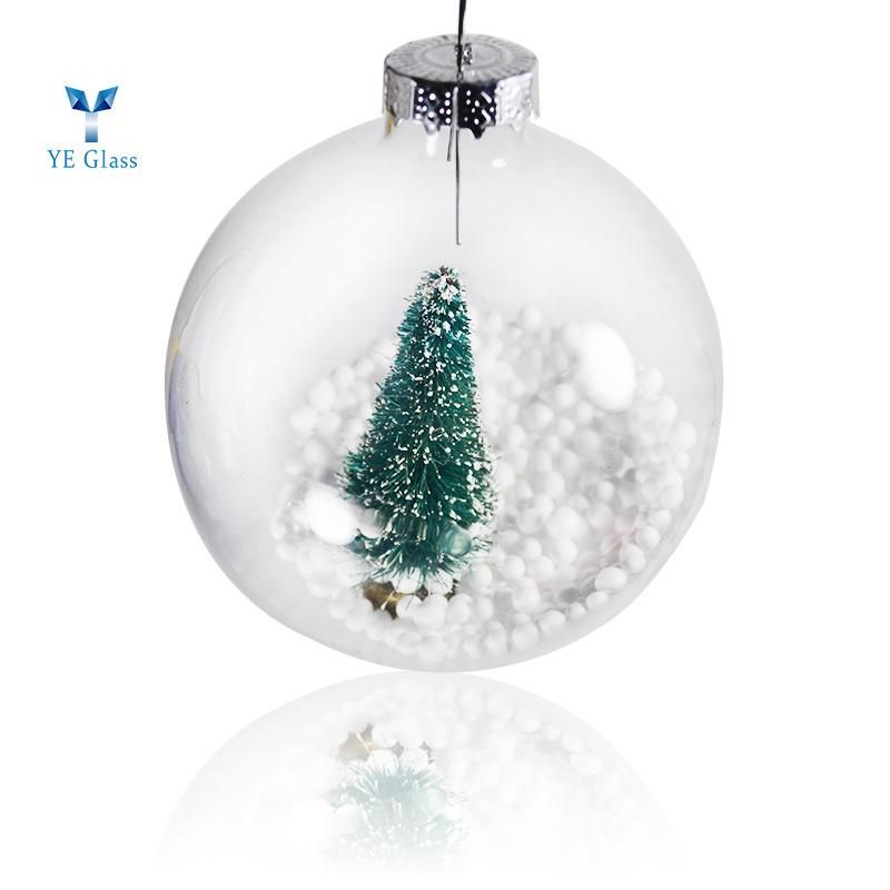 Transparent Borosilicate Glass Christmas Decoration Ball with Mini Christmas Tree
