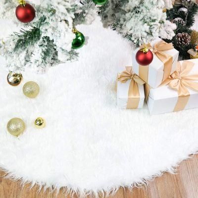 Faux Fur Christmas Tree Skirt 48 Inch, White Christmas Tree Skirts for Christmas Tree Decoration, Xmas Tree Skirt Christmas Decorations