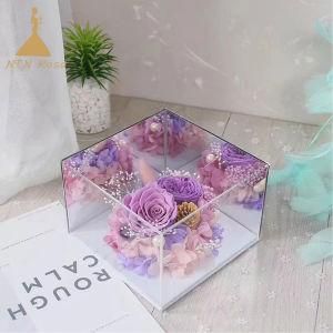 Forever Flowers in Mirrored Cube Box for Tabletop Decoration