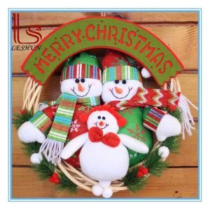 Christmas Decorations Door Rattan Circle Wreath Plush Snowman Santa Elk Gift