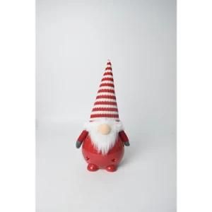 Christmas Rudolph Ceramic Doll Ornament Red and White Striped Knitted Hat