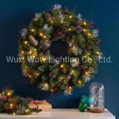 Leaf &amp; Berry Christmas Wreath with 20 Warm White LED Lights