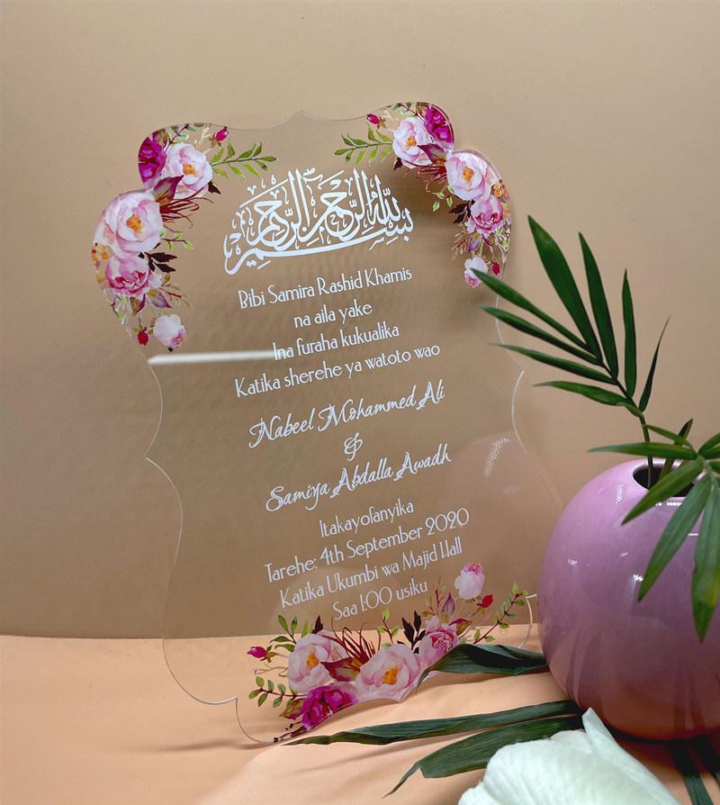 Custom Elegant Design Acrylic Printing Menu Save The Date Wedding Invitations Cards