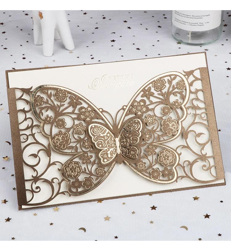 Fancy Butterfly Laser Cut Wedding Invitations Cards with Envelope