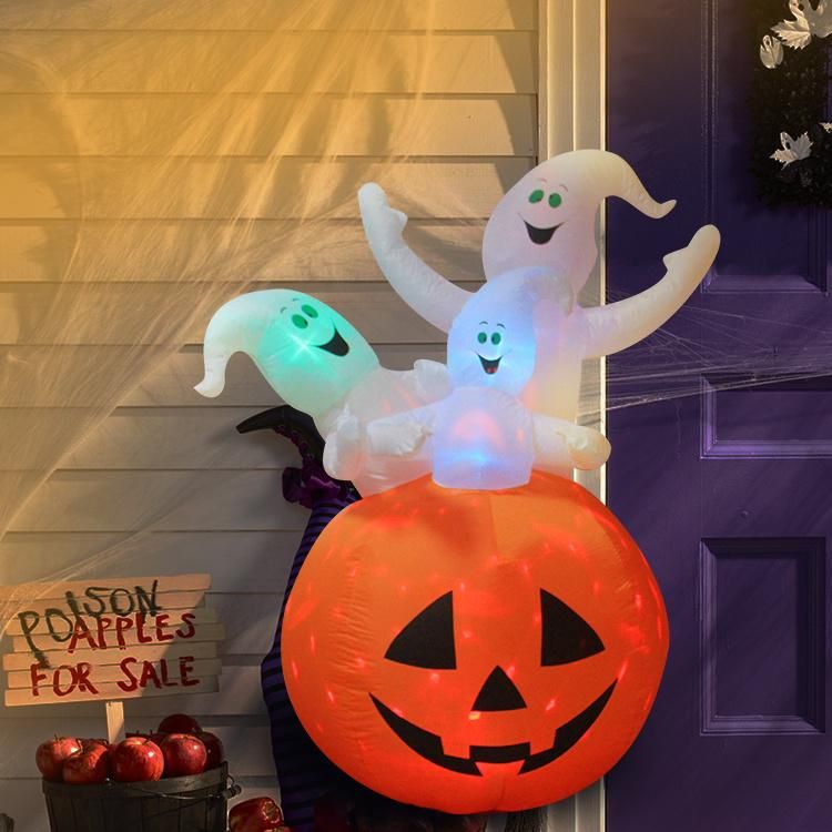 Customized Halloween Decoration Built-in LED Blow up Inflatable Scary Pumpkin and Three Ghosts