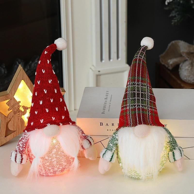 Cross Border New Christmas Decorations Glow Pot-Bellied Faceless Baby Pointy Hat Lighting Rudolph Holiday Ornaments