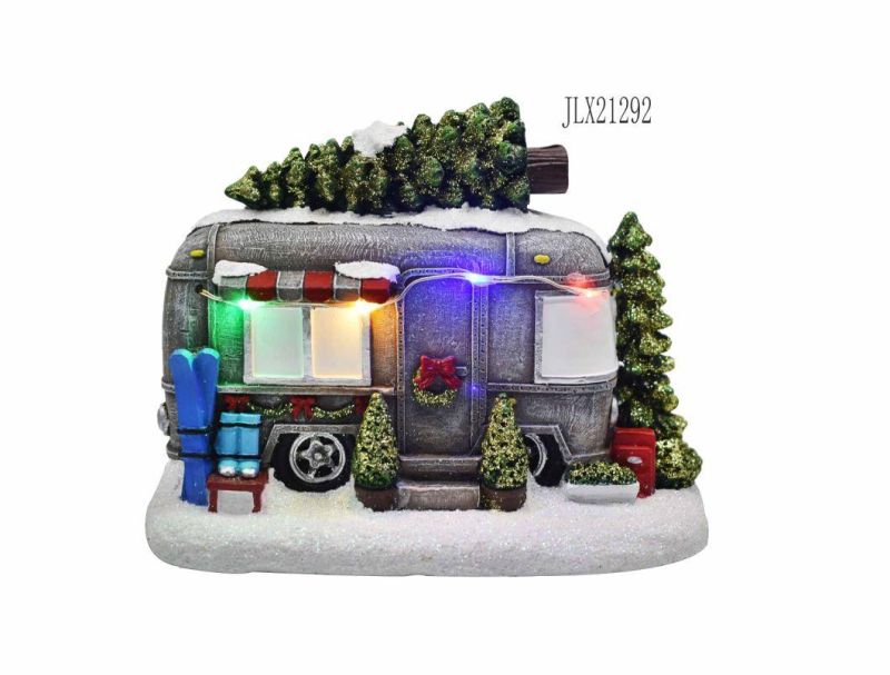 Xmas Animated Polyresin Christmas LED Village Model with Camper