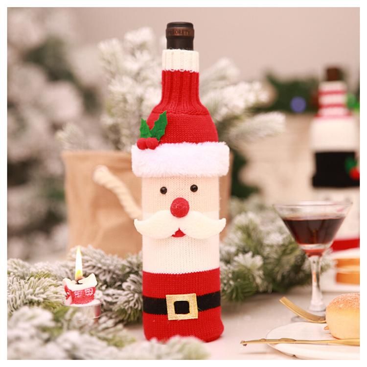 Wholesale Festival Party Gift Santa Claus Christmas Decoration for Home Novelty Knit Wine Bottle Cover