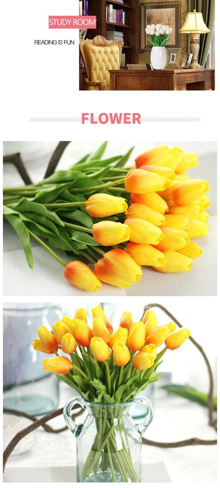 Artificial PU Material Real Touch Tulips 10PCS Flower Arrangement Bouquet for Home Office Wedding Decoration