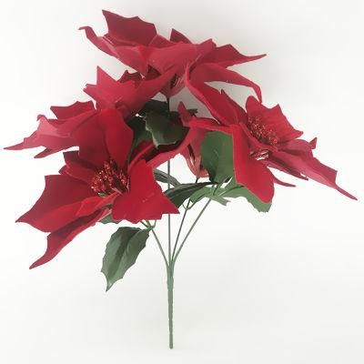 Christmas Holiday Decoration Glitter Velvet Red Xmas Flower