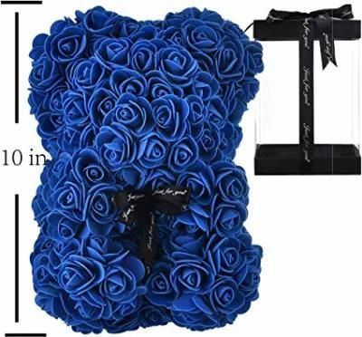 Multiple Colour 25cm Valentine&prime;s Forever Eternal Flower Preserved Christmas Rose Teddy Rose Bear with Gift Box