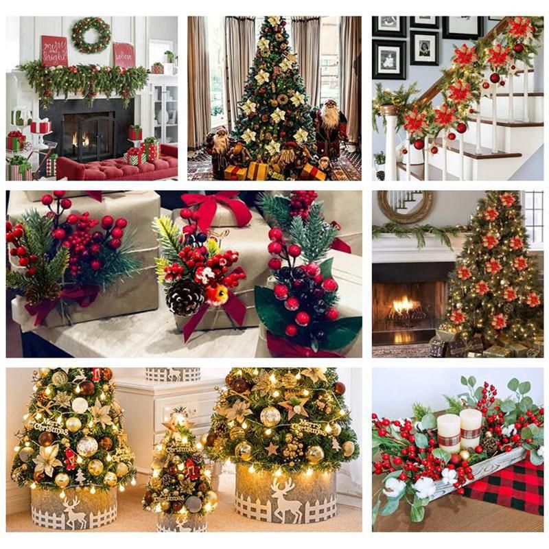 Artificial Glitter Leaves Fake Plants Branches Leaf Christmas Tree Picks