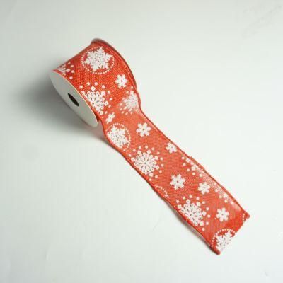 Wholesale Glitter Snow Satin Christmas Ribbon Wide Red Wired Ribbon for Christmas Crafts Tree Decoration Printing