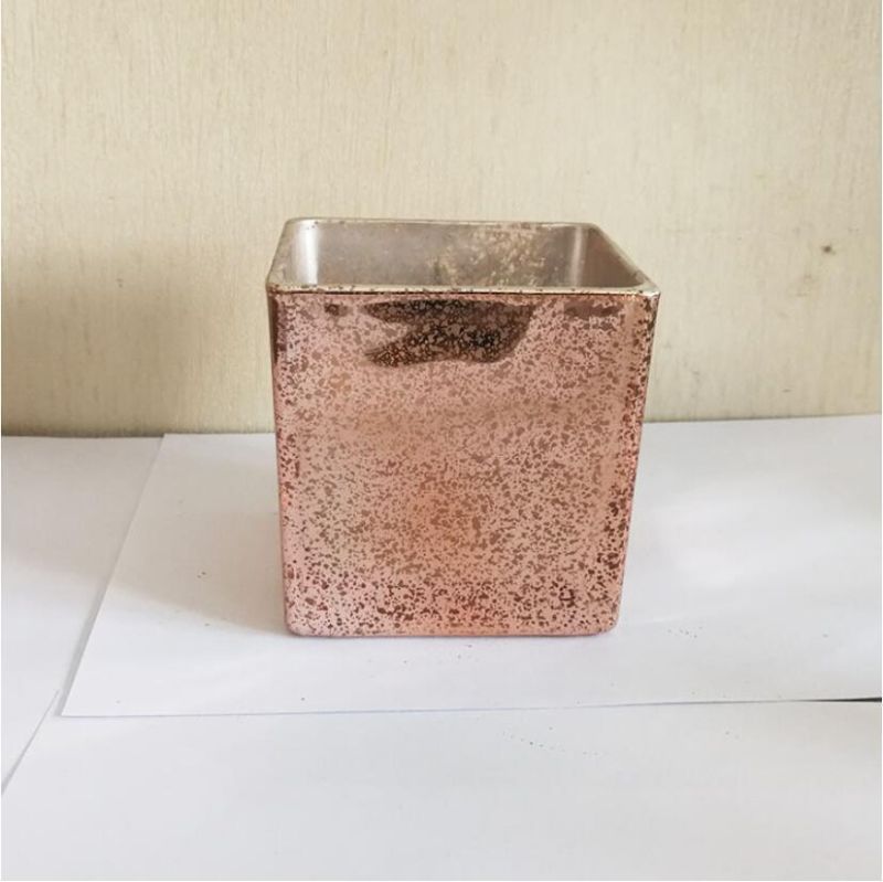 Wholesale Silver Electroplate Candle Cup Nordic Square Glass Candle Jars