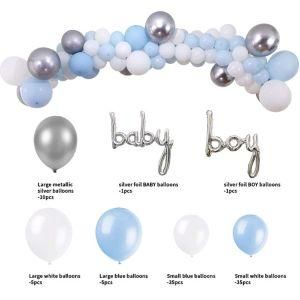 95PCS Blue and White Silver Balloon Baby Boy Party Decorations