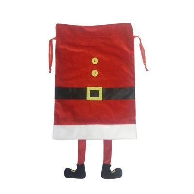 Wholesale Christmas Red Gift Drawstring Bag Large Velvet Santa Sack with Santa Legs