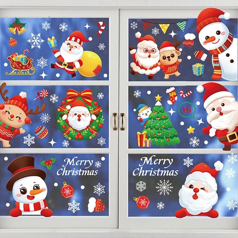 2022 New Christmas Stickers Electrostatic Window Glass Stickers Snowflake Santa Stickers Cute Cartoon Stickers