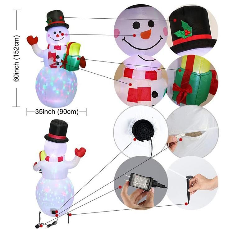 Merry Christmas Colorful LED Lights 5FT High Inflatable Christmas Snowman