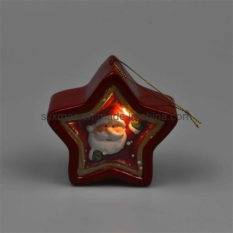 Factory Price Wholesale Ceramic Christmas Santa with Color Changing LED Lights Ceramic Christmas Decoration