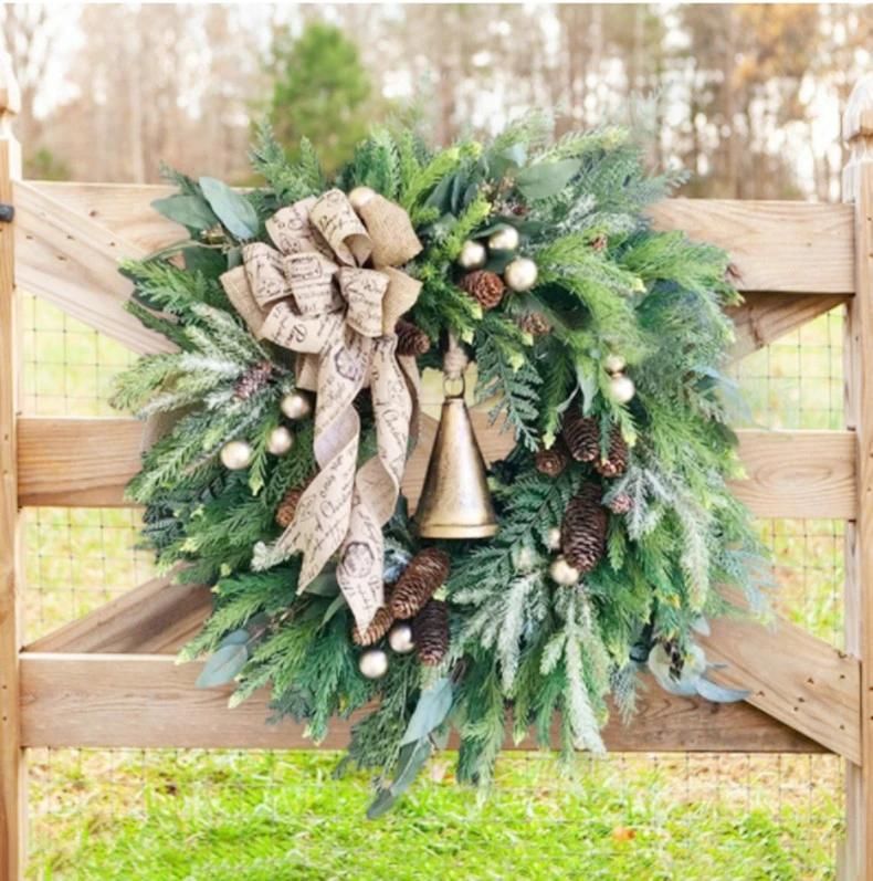 Customized 40cm Dia Christmas Wreath with Pine Bell Decorations