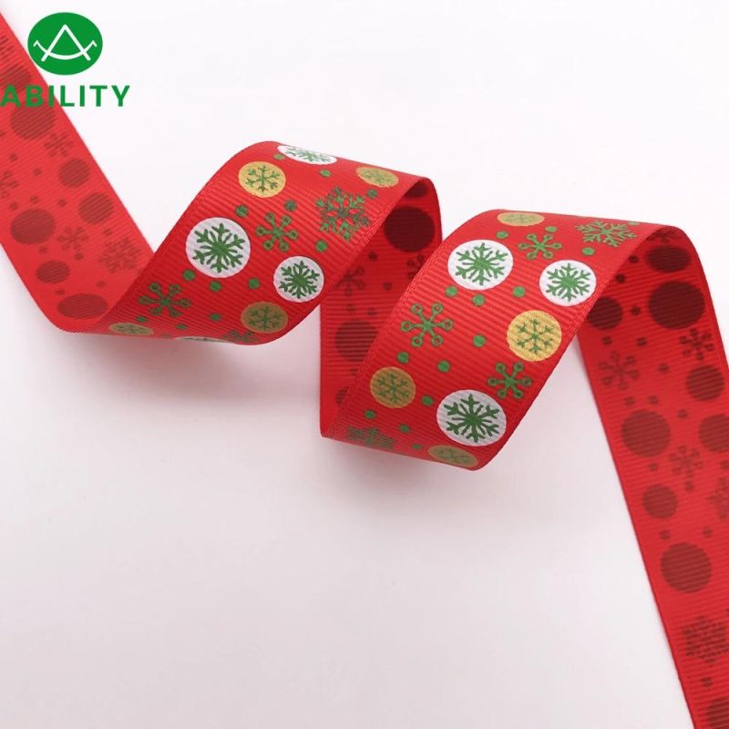 Hot Selling Polyester Snow Printed Chiristmas Grosgrain Ribbon