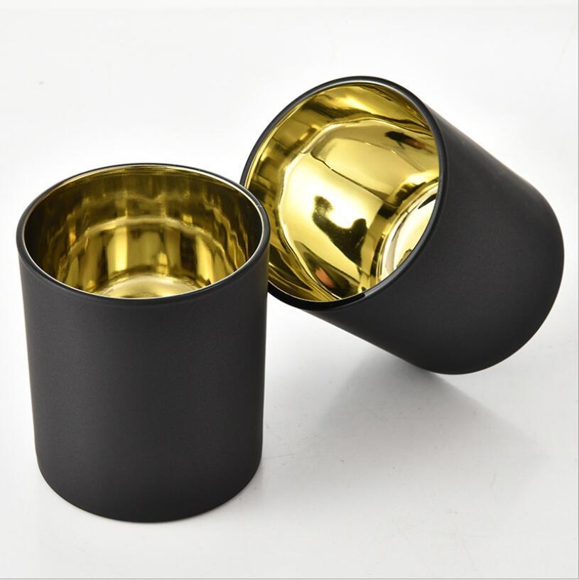 Hot Sale Frost Black Glass Candle Jar Eletroplate Gold Tealight Holder