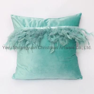 New Design Christmas Bolster Pillow with Feather for Holiday Wedding Party Home Decoration Hook Ornament Craft Gifts