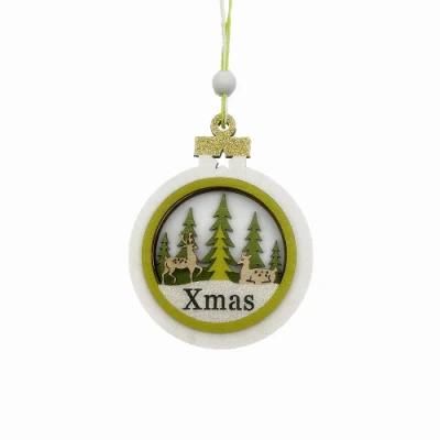 Wood Material Round Carving Christmas Hanging Decorations