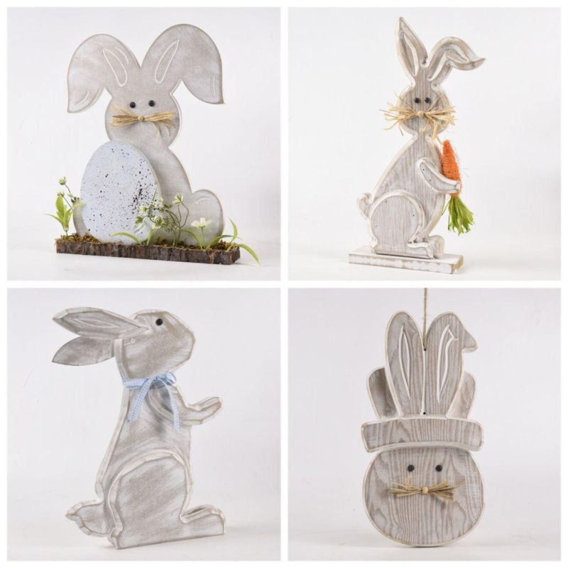 Factory Top Seller Customized Standing Rabbit Decoration Easter Wooden Decor