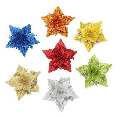 Christmas Glitter Poinsettia Flowers Picks Christmas Tree Ornaments