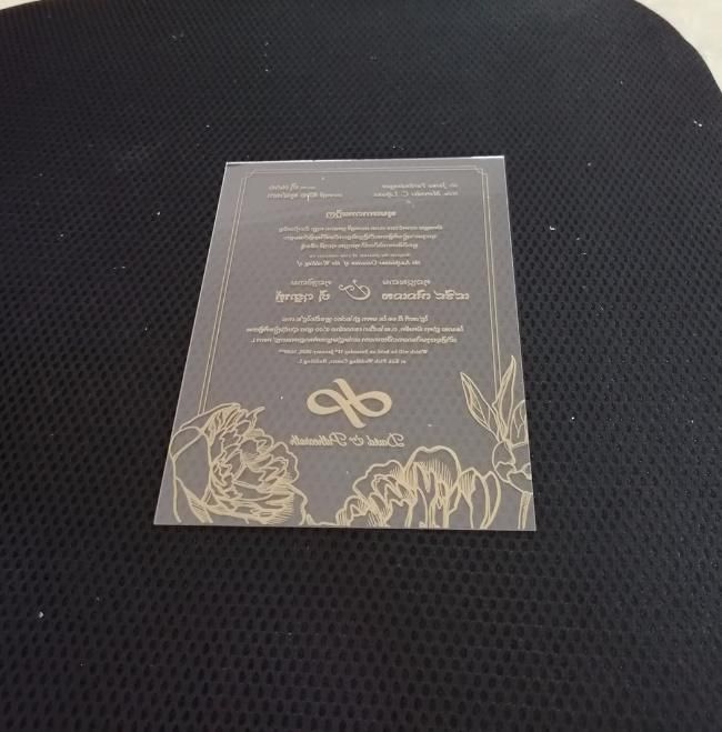 Acrylic Wedding Invitations Cards with Customized Gold Printing