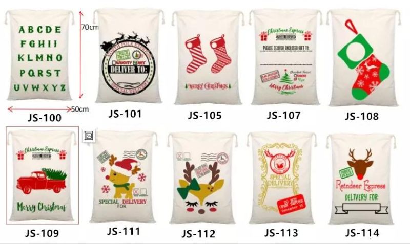 Stock Tax Included Mixed Cotton Christmas Drawstring Bag Santa Sacks