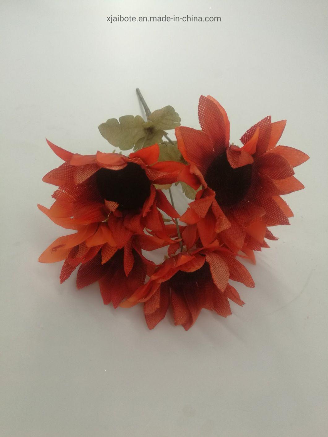 Cheap Silk Artificial Flower Wholesale 5 Head Single Branches Artificial Sun Flower