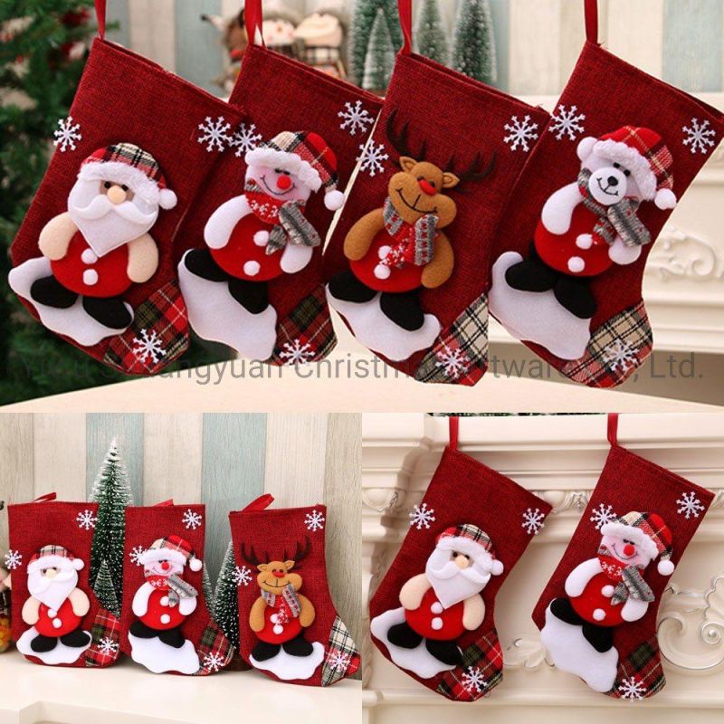 16cm Linen Material Christmas Gift Socks
