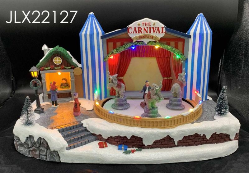 Best-Selling Christmas Village Houses with LED Lights and Four-Person Skates Function with Music